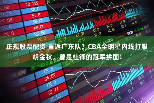 正规股票配资 重返广东队？CBA全明星内线打服胡金秋，曾是杜锋的冠军拼图！